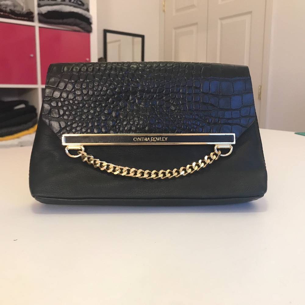 Black leather clutch